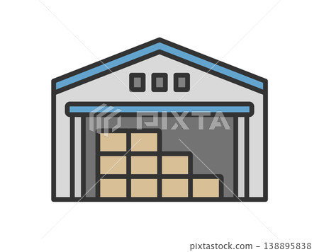 Illustration of a logistics warehouse icon (line drawing, color) Illustration of a logistics warehouse icon (line drawing, color) 138895838