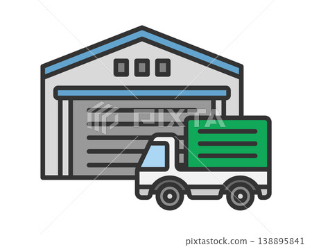 倉庫和卡車圖標插圖(線條圖,彩色) 倉庫和卡車圖標插圖(線條圖,彩色) 138895841