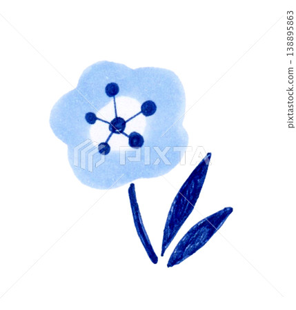 Cute Scandinavian-style blue flowers - hand-drawn illustration material Cute Scandinavian-style blue flowers - hand-drawn illustration material 138895863