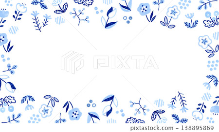 Cute Scandinavian-style blue floral frame - hand-drawn illustration material 138895869