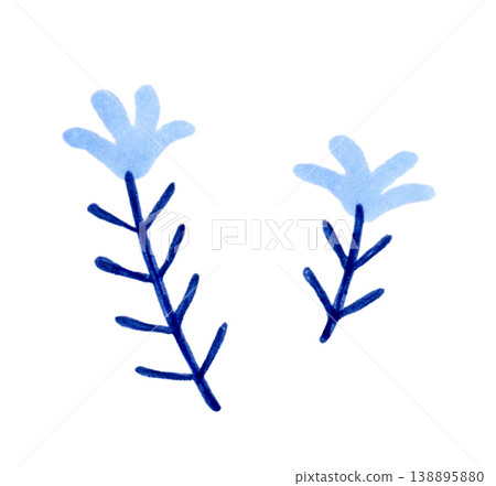 北歐風格的小巧可愛的藍色花朵－手繪插畫素材 138895880