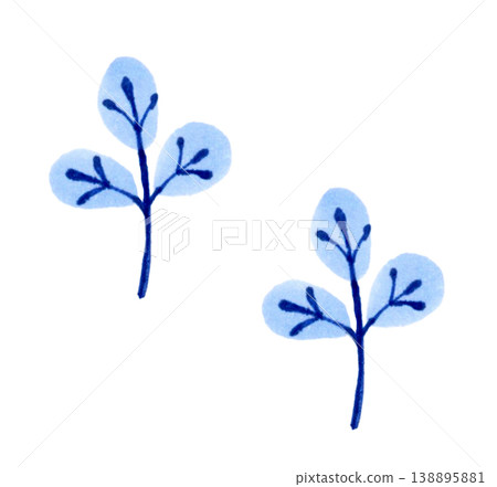 北歐風格的小巧可愛的藍色葉子－手繪插畫素材 138895881