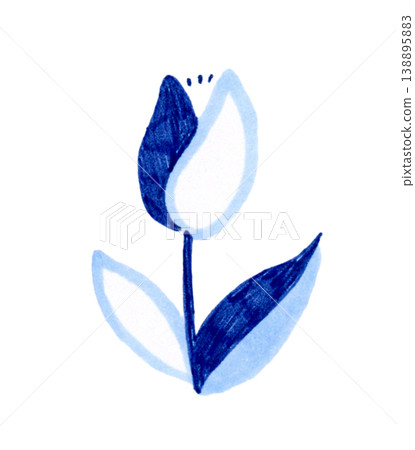 可愛的北歐風格藍色花朵（鬱金香）－手繪插畫素材 138895883
