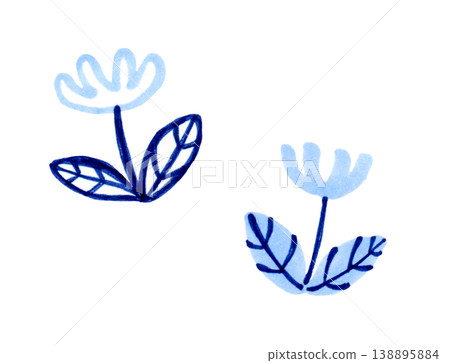 北歐風格的小巧可愛的藍色花朵－手繪插畫素材 138895884