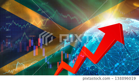 Global financial growth with Jamaica flag. Financial growth with Jamaica flag on economic background 138896019