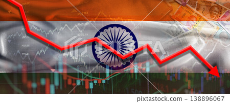 Indian financial crisis on economic graph. Financial fall of India on economy market Indian financial crisis on economic graph. Financial fall of India on economy market 138896067