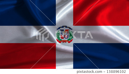 Dominican Republic flag with cloth textured background. National flag of Dominican Republic with realistic texture Dominican Republic flag with cloth textured background. National flag of Dominican Republic with realistic texture 138896102