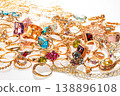 A mountain of vintage jewelry. The asset value of gold and images of buying, appraising, and estate liquidation. 138896108