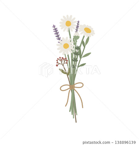 A natural wildflower bouquet of daisies and lavender (hand-drawn illustration) A natural wildflower bouquet of daisies and lavender (hand-drawn illustration) 138896139
