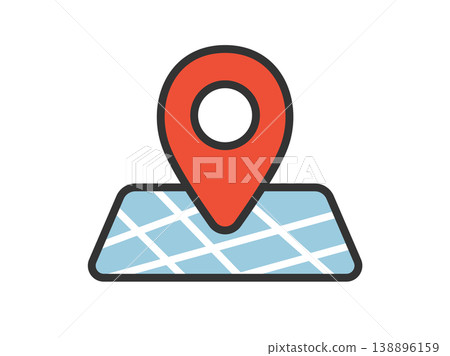 Illustration of a map pin icon (line drawing, color) on a map. Illustration of a map pin icon (line drawing, color) on a map. 138896159