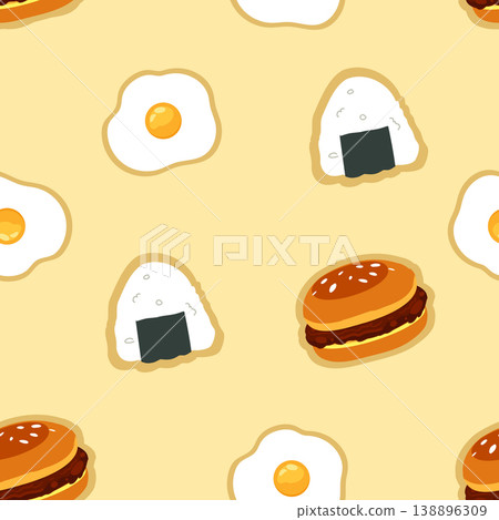 cute food seamless pattern with egg rice ball and sweet bun flat design pastel background for fabric packaging and cafe theme 138896309