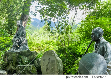 Statues of Matsuo Basho and Sora at Yamadera Risshaku-ji Temple, Yamagata City, Yamagata Prefecture, Summer Scenery Statues of Matsuo Basho and Sora at Yamadera Risshaku-ji Temple, Yamagata City, Yamagata Prefecture, Summer Scenery 138896330