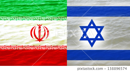 National flags of Iran and Israel side by side over a wavy water background. Concept of international relations, geopolitical conflict, maritime security, and Middle East politics. Iran war National flags of Iran and Israel side by side over a wavy water background. Concept of international relations, geopolitical conflict, maritime security, and Middle East politics. Iran war 138896574
