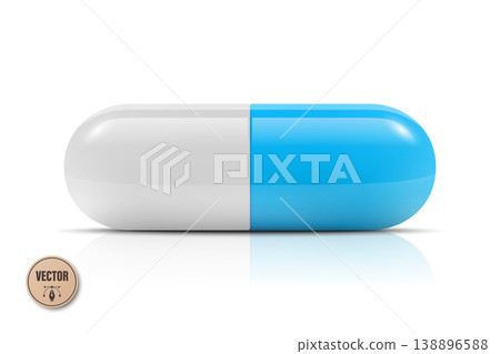 Vector 3d Blue and White Capsule Pill Isolated. Realistic 3d Medicine Illustration for Pharmacy and Healthcare. Prescription Drug Supplement Concept. Medical Medication Icon Vector 3d Blue and White Capsule Pill Isolated. Realistic 3d Medicine Illustration for Pharmacy and Healthcare. Prescription Drug Supplement Concept. Medical Medication Icon 138896588