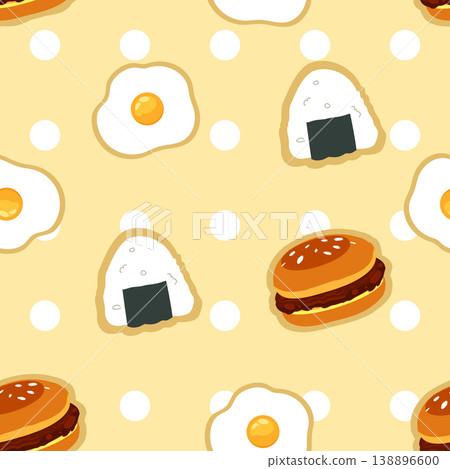 seamless breakfast food pattern cute kawaii egg onigiri sandwich background beige polka dot design for textile wallpaper wrapping paper seamless breakfast food pattern cute kawaii egg onigiri sandwich background beige polka dot design for textile wallpaper wrapping paper 138896600
