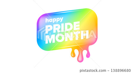 Happy Pride Month lettering on vibrant background. Rainbow dripping paint effect with white Happy Pride Month typography. Modern vector graphic for LGBTQ community support and June seasonal events Happy Pride Month lettering on vibrant background. Rainbow dripping paint effect with white Happy Pride Month typography. Modern vector graphic for LGBTQ community support and June seasonal events 138896680