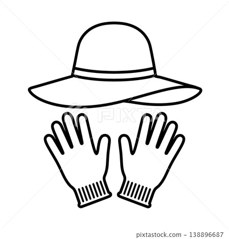 Straw hat and work gloves line icon Straw hat and work gloves line icon 138896687