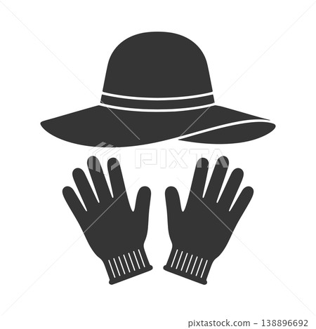 草帽和工作手套的剪影圖標 138896692