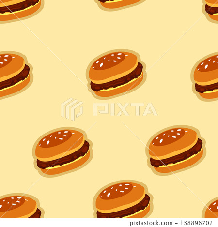 burger seamless pattern with cute cartoon hamburger illustration for food background and wrapping design 138896702