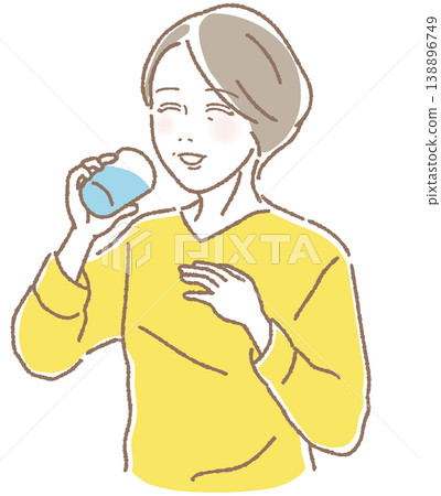 中年婦女用玻璃杯喝水的插圖(向量圖)-預防中暑,藥物 中年婦女用玻璃杯喝水的插圖(向量圖)-預防中暑,藥物 138896749