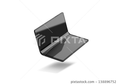Blank black flexible book phone display half opened mockup png, transparent background, 3d rendering. Empty folded smartphone frame innovation mock up, cut out. Clear modern foldable device template. Blank black flexible book phone display half opened mockup png, transparent background, 3d rendering. Empty folded smartphone frame innovation mock up, cut out. Clear modern foldable device template. 138896752