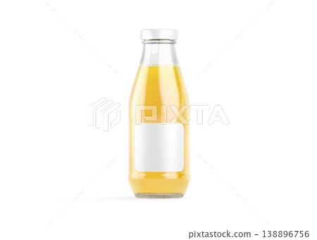 Blank transparent glass pineapple juice bottle with white label mockup png, transparent background, 3d rendering. Empty organic pine drink in ja mock up cut out. Clear juicing packaging with sticker. 138896756