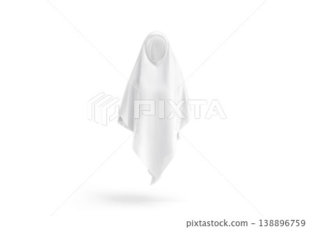 Blank white female khimar mockup png, transparent background, 3d rendering. Empty silk headscarf for head-covering mock up cut out. Clear chiffon or fabric elegant woman traditional headgear template. 138896759