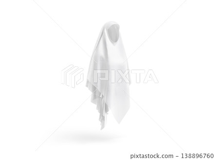 Blank white female khimar mockup png, transparent background, 3d rendering. Empty viscose long women apparel for covered head mock up cut out. Clear eastern religious headscarf or jilbab template. 138896760