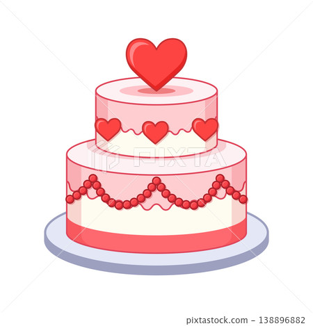 Wedding cake with hearts icon in flat colorful style. Bakery pie vector illustration on isolated background. Festive dessert sign business concept. Wedding cake with hearts icon in flat colorful style. Bakery pie vector illustration on isolated background. Festive dessert sign business concept. 138896882