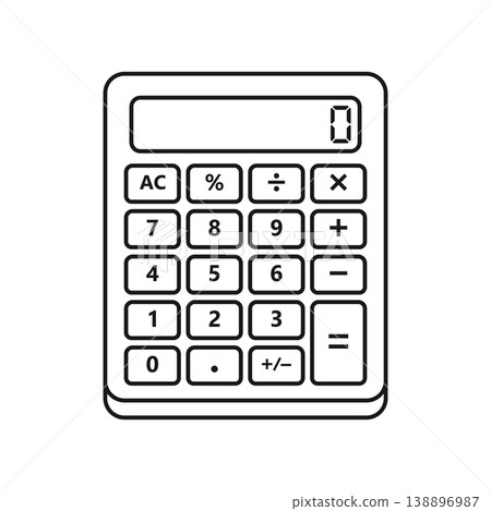 Calculator outline stroke icon in flat style. School educational supplies vector illustration on isolated background. Financial stationery sign business concept. Calculator outline stroke icon in flat style. School educational supplies vector illustration on isolated background. Financial stationery sign business concept. 138896987