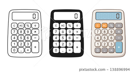 Calculator icon set collection in flat style. School educational supplies vector illustration on isolated background. Financial stationery sign business concept. Calculator icon set collection in flat style. School educational supplies vector illustration on isolated background. Financial stationery sign business concept. 138896994