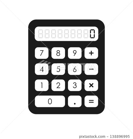 Calculator silhouette icon in flat style. School educational supplies vector illustration on isolated background. Financial stationery sign business concept. Calculator silhouette icon in flat style. School educational supplies vector illustration on isolated background. Financial stationery sign business concept. 138896995