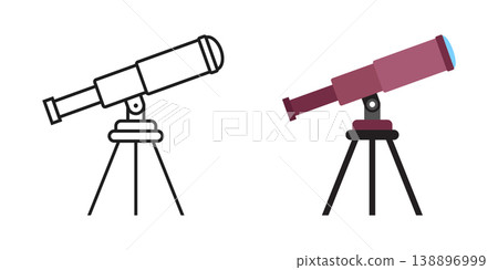Telescope icon in flat style. Spyglass vector illustration on isolated background. Space learning sign business concept. Telescope icon in flat style. Spyglass vector illustration on isolated background. Space learning sign business concept. 138896999