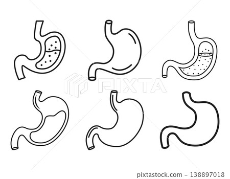 Gerd stomach icon set collection in outline stroke flat style. Reflux vector illustration on isolated background. Esophageal organ sign business concept. Gerd stomach icon set collection in outline stroke flat style. Reflux vector illustration on isolated background. Esophageal organ sign business concept. 138897018