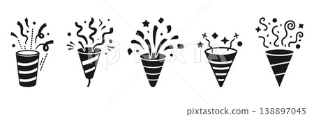 Exploding popper icon set collection in flat style. Party poppers vector illustration on isolated background. Firecracker and serpentine sign business concept. Exploding popper icon set collection in flat style. Party poppers vector illustration on isolated background. Firecracker and serpentine sign business concept. 138897045