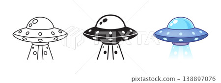 UFO spaceship icon set collection in flat style. Spacecraft vector illustration on isolated background. Futuristic transport sign business concept. UFO spaceship icon set collection in flat style. Spacecraft vector illustration on isolated background. Futuristic transport sign business concept. 138897076