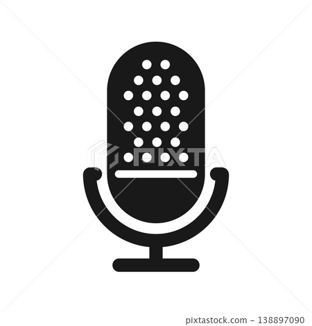 Microphone silhouette icon in flat style. Mic for podcast vector illustration on isolated background. Music equipment sign business concept. 138897090