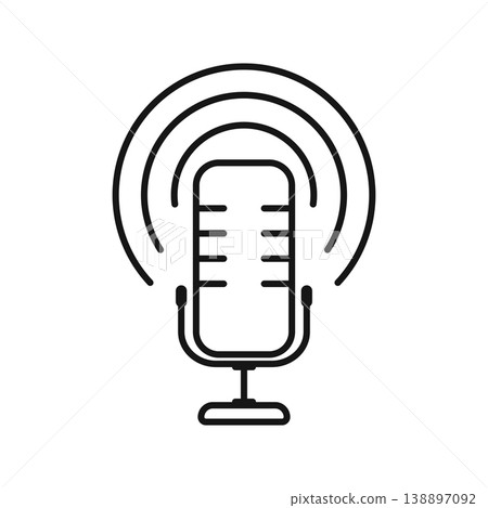 Microphone icon in outline stroke flat style. Mic for podcast vector illustration on isolated background. Music equipment linear sign business concept. Microphone icon in outline stroke flat style. Mic for podcast vector illustration on isolated background. Music equipment linear sign business concept. 138897092