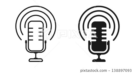 Microphone icon in flat style. Mic for podcast vector illustration on isolated background. Music equipment sign business concept. 138897093