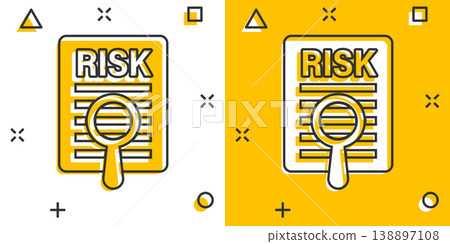 Risk level icon in comic style. Result cartoon vector illustration on white isolated background. Assessment splash effect business concept. Risk level icon in comic style. Result cartoon vector illustration on white isolated background. Assessment splash effect business concept. 138897108