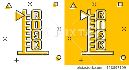 Risk level icon in comic style. Result cartoon vector illustration on white isolated background. Assessment splash effect business concept. Risk level icon in comic style. Result cartoon vector illustration on white isolated background. Assessment splash effect business concept. 138897109