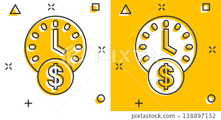 Time is money icon in comic style. Project management cartoon vector illustration on white isolated background. Deadline splash effect business concept. 138897132