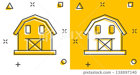 Barn icon in comic style. Farm house cartoon vector illustration on white isolated background. Agriculture storehouse splash effect business concept. Barn icon in comic style. Farm house cartoon vector illustration on white isolated background. Agriculture storehouse splash effect business concept. 138897140