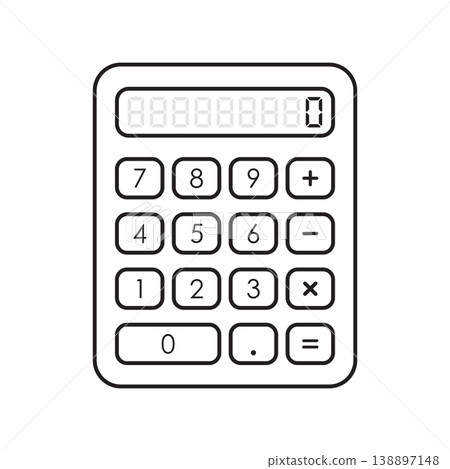 Calculator outline stroke icon in flat style. School educational supplies vector illustration on isolated background. Financial stationery sign business concept. 138897148