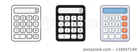 Calculator icon set collection in flat style. School educational supplies vector illustration on isolated background. Financial stationery sign business concept. Calculator icon set collection in flat style. School educational supplies vector illustration on isolated background. Financial stationery sign business concept. 138897149