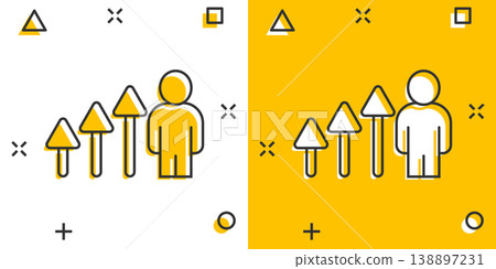 People with growth arrow icon in comic style. Work strategy cartoon vector illustration on white isolated background. Office training splash effect business concept. People with growth arrow icon in comic style. Work strategy cartoon vector illustration on white isolated background. Office training splash effect business concept. 138897231