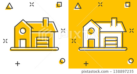 Building icon in comic style. Home cartoon vector illustration on white isolated background. House splash effect business concept. Building icon in comic style. Home cartoon vector illustration on white isolated background. House splash effect business concept. 138897235