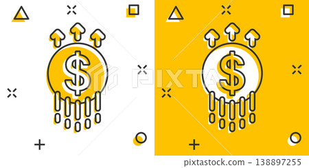Growth arrow icon in comic style. Revenue cartoon vector illustration on white isolated background. Increase splash effect business concept. Growth arrow icon in comic style. Revenue cartoon vector illustration on white isolated background. Increase splash effect business concept. 138897255