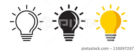 Light bulb icon set collection in flat style. Lightbulb vector illustration on isolated background. Idea sign business concept. Light bulb icon set collection in flat style. Lightbulb vector illustration on isolated background. Idea sign business concept. 138897287