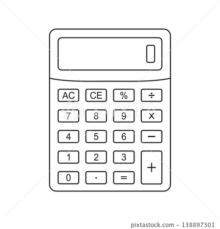 Calculator outline stroke icon in flat style. School educational supplies vector illustration on isolated background. Financial stationery sign business concept. Calculator outline stroke icon in flat style. School educational supplies vector illustration on isolated background. Financial stationery sign business concept. 138897301